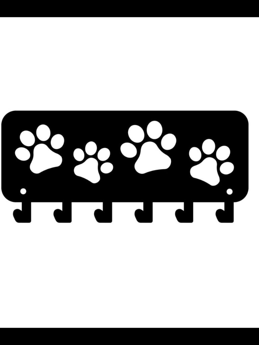 New paw print cat / dog  black metal wall hanger with 6 hooks